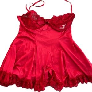 SEXY!! 2 Pc Intimate Attitudes Sexy Red Lace Chemise and Robe Set 3X